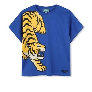 Kenzo Kids Royal Blue T-Shirt with Tiger Graphic